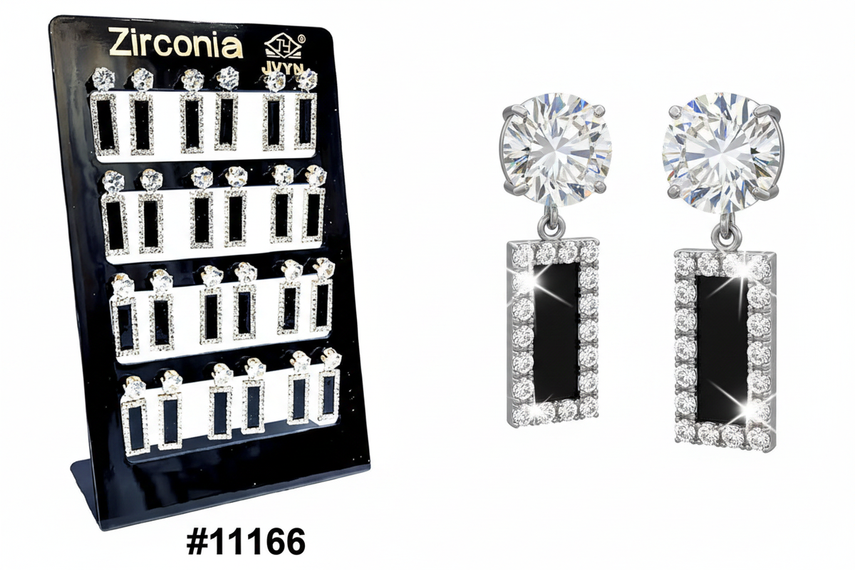 Zirconia Open Rectangle Pavé CZ Drop Earrings Display Board #11166