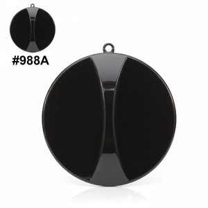 Round salon hand mirror back view showing handle #988A