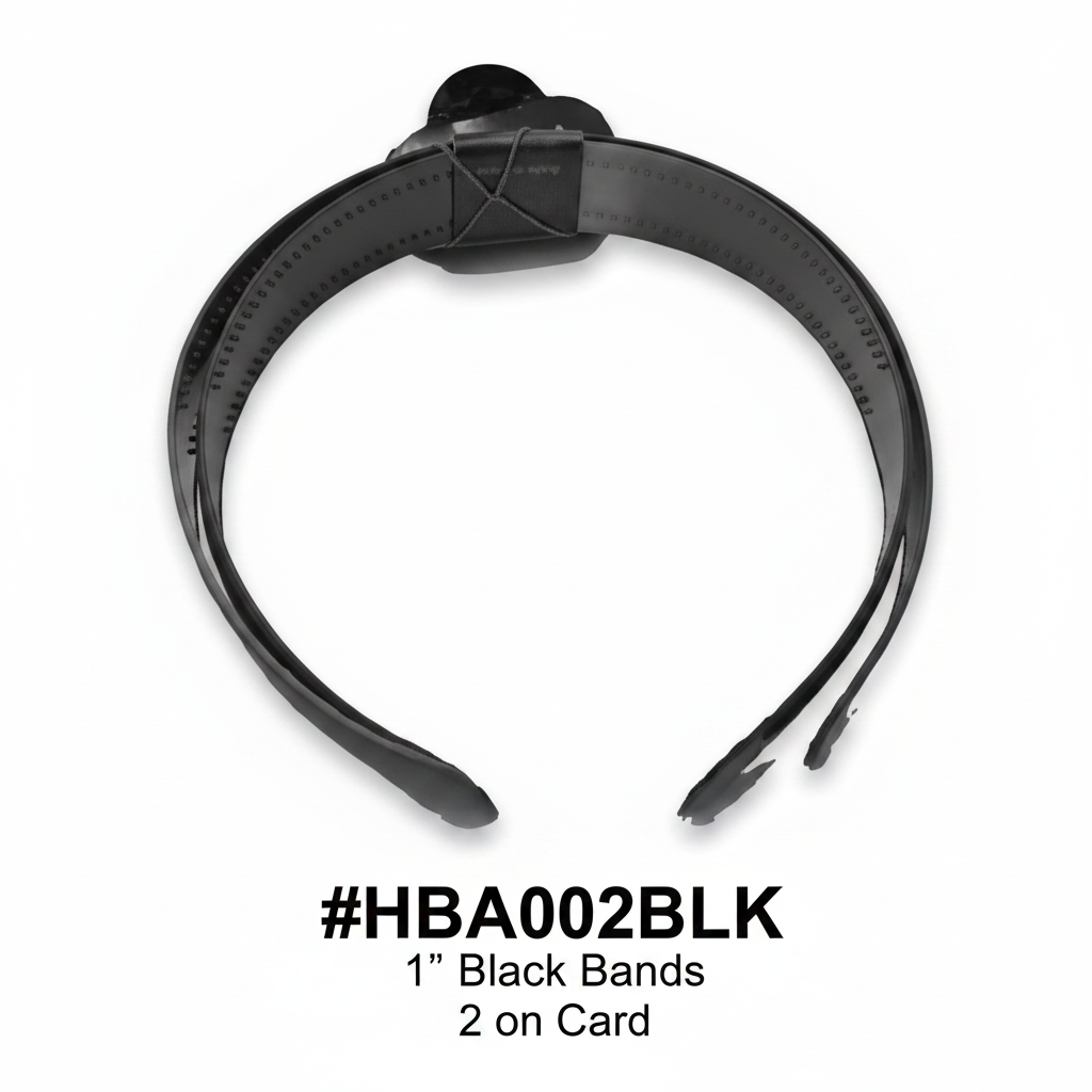 1 Inch Black Hair Bands 2pcs Card #HBA002BLK