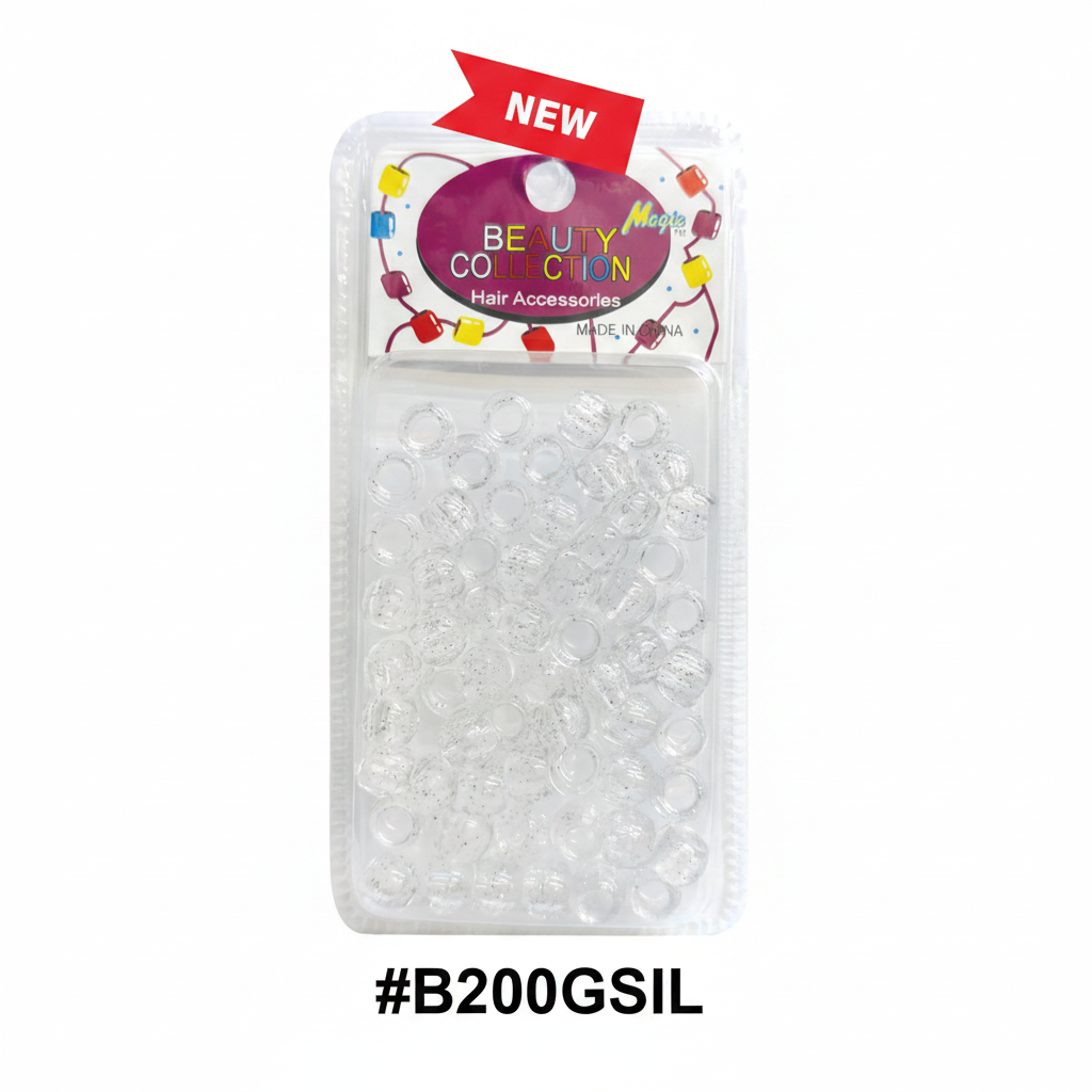 Beauty Collection Clear Silver Glitter Hair Beads #B200GSIL