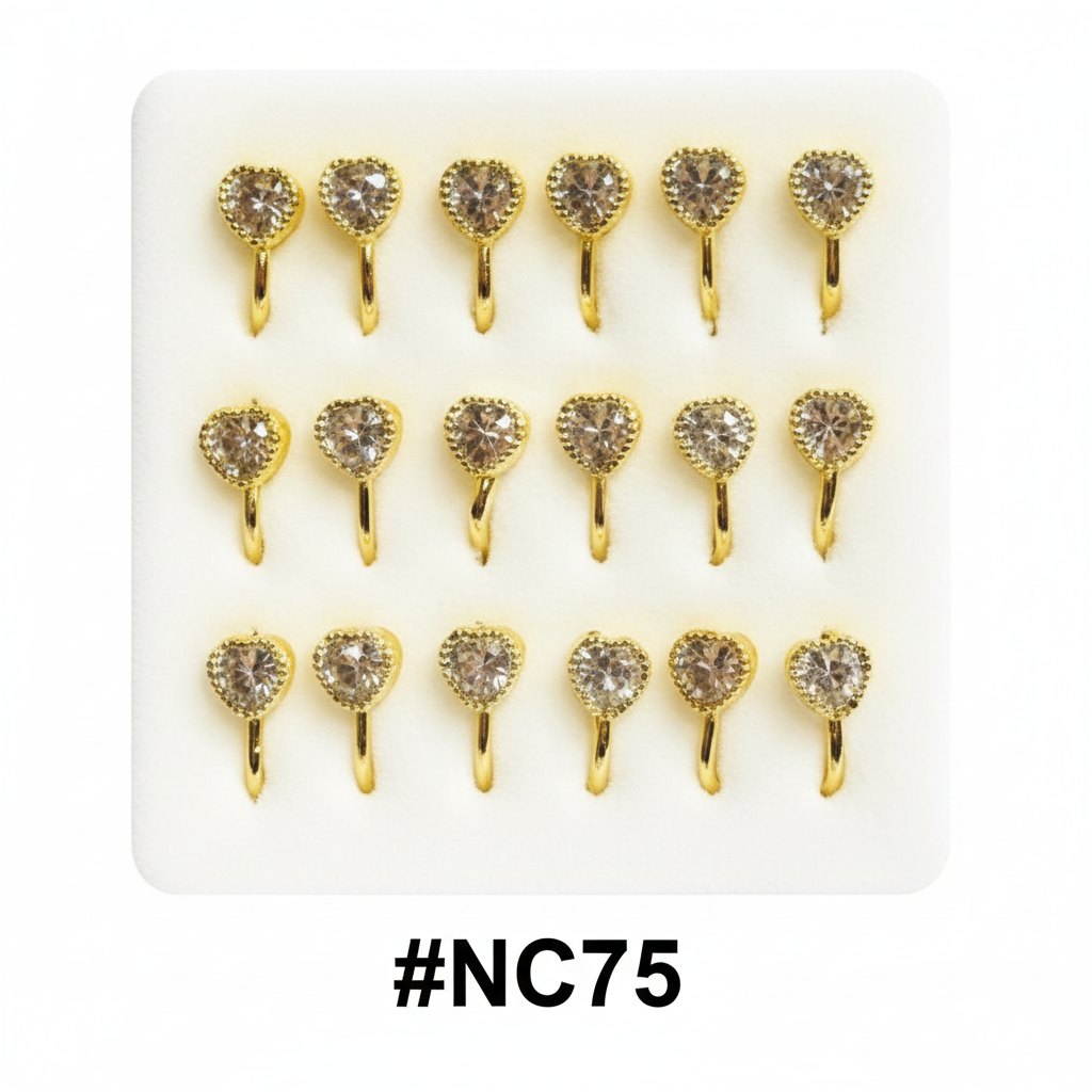 Gold Heart Crystal Rhinestone Nose Studs with Hook #NC75