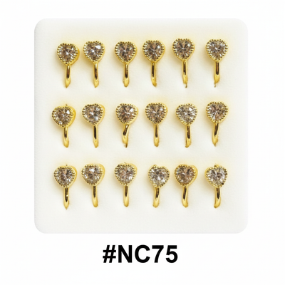 Gold Heart Crystal Rhinestone Nose Studs with Hook #NC75