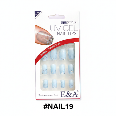 E&A UV Gel Nail Tips Baby Blue Crystal Gems #NAIL19