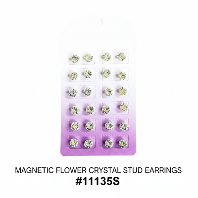 Magnetic Angel Ear-Rings Flower Crystal Studs Display Card #11135S