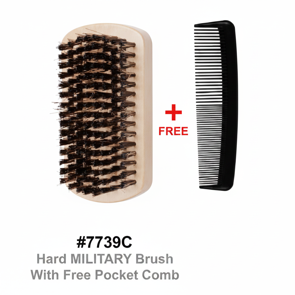 #7739C Hard Military Brush with Free Pocket Comb