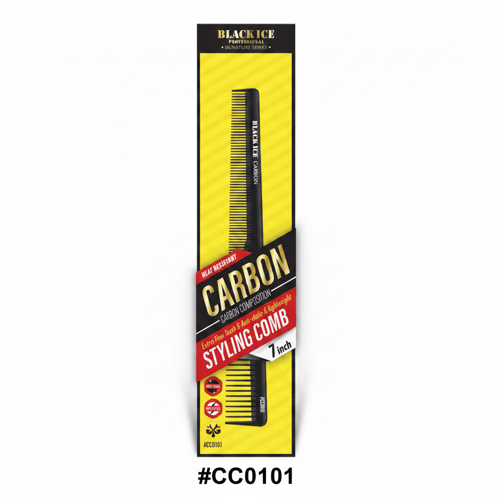 Black Ice Carbon Styling Comb 7 inch #CC0101