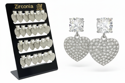 Zirconia Heart Drop Earrings Silver #22205SIL with hero detail