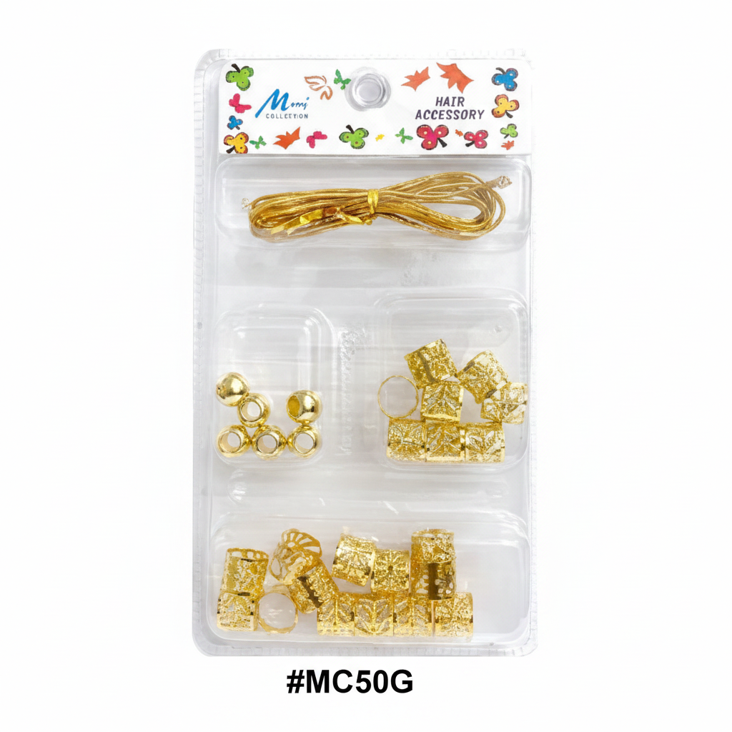 Murry Collection #MC50G Gold Mixed Hair Bead Kit with thread, bell charms, filigree cuffs and barrel tubes