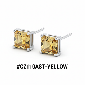 CZ Square Stud Earrings Yellow Citrine #CZ110AST