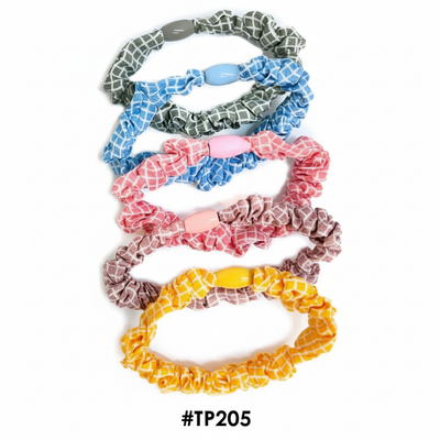 Multi Color Printed Scrunchies with Oval Bead 4pcs #TP205