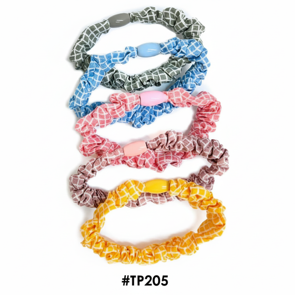 Multi Color Printed Scrunchies with Oval Bead 4pcs #TP205