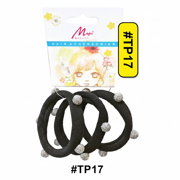Magic Quality Rhinestone Hair Ties 3pcs on Card #TP17