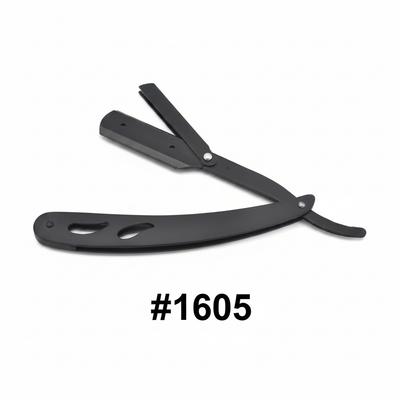 Matte Black Stainless Steel Straight Barber Foldable Razor #1605