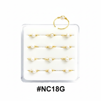 Gold Pearl Nose Rings & Pins Display Box #NC18G
