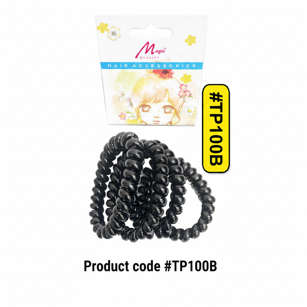 Magic Quality Black Spiral Coil Hair Ties 4pcs #TP100B