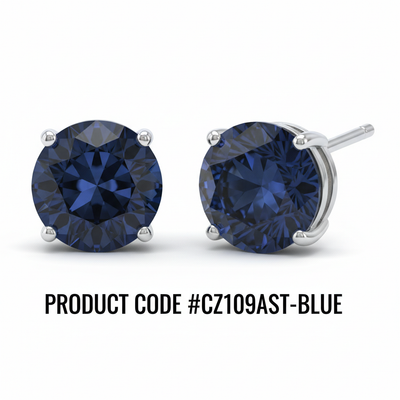 Cubic Zirconia Round Stud Earrings Blue Sapphire #CZ109AST-BLUE