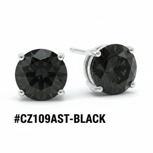 CZ Round Stud Earrings Black Jet #CZ109AST