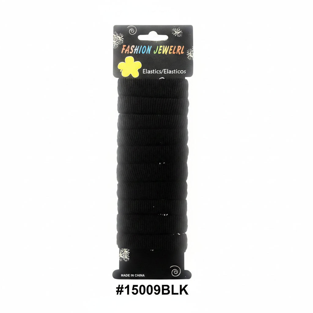 Black Thick Hair Elastics Card #15009BLK