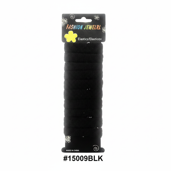 Black Thick Hair Elastics Card #15009BLK