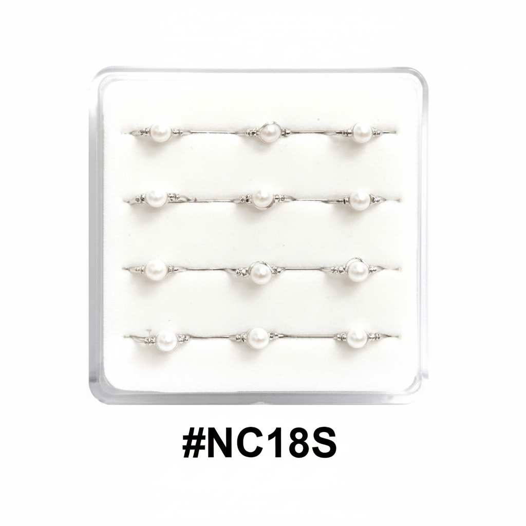 Silver Pearl Nose Pins Display Box #NC18S