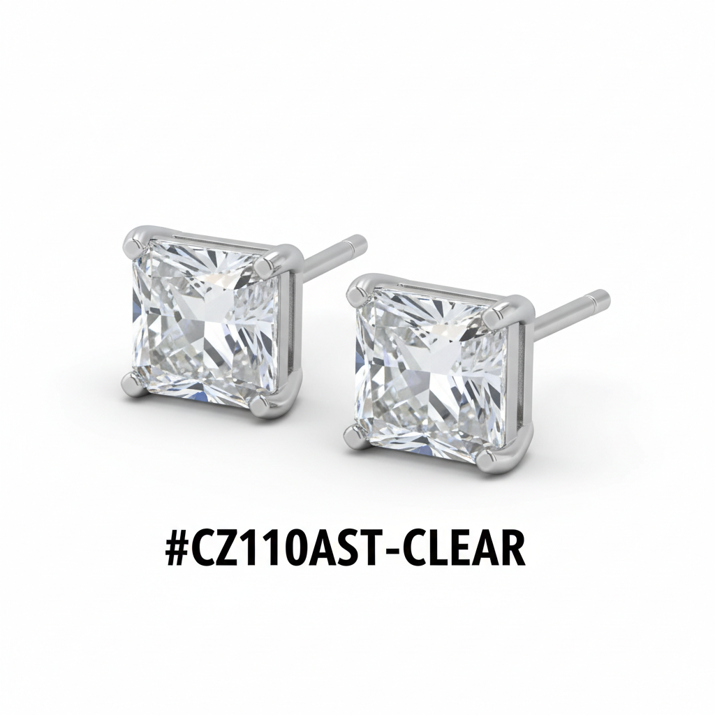 CZ Square Stud Earrings Clear Crystal #CZ110AST