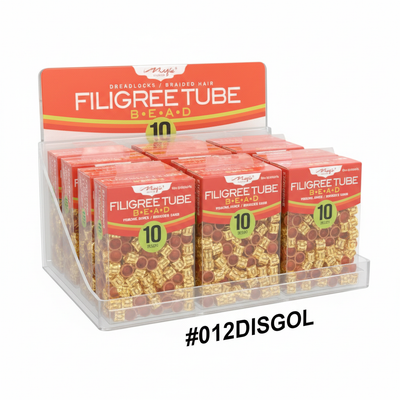 Filigree Tube Bead Counter Display #012DISGOL — 6 red retail boxes with gold filigree tube beads