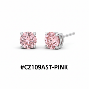 Cubic Zirconia Round Stud Earrings Pink Rose #CZ109AST-PINK