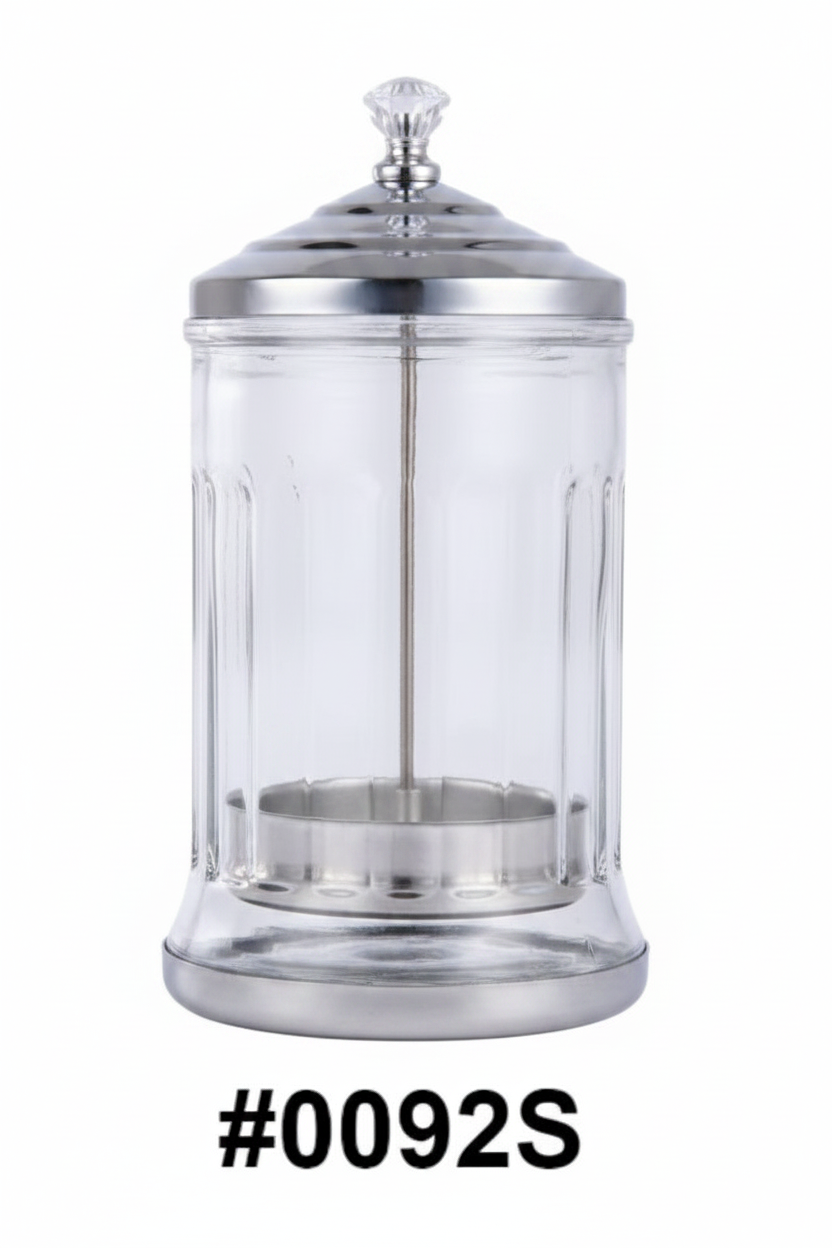 Large Clear Glass Sanitiser Disinfectant Jar with Chrome Lid and Base #0092S