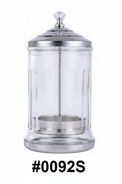 Large Clear Glass Sanitiser Disinfectant Jar with Chrome Lid and Base #0092S