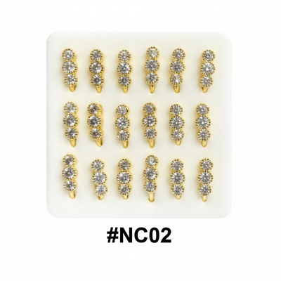 Gold Triple Flower Cluster Crystal Rhinestone Nose Studs with Hook #NC02