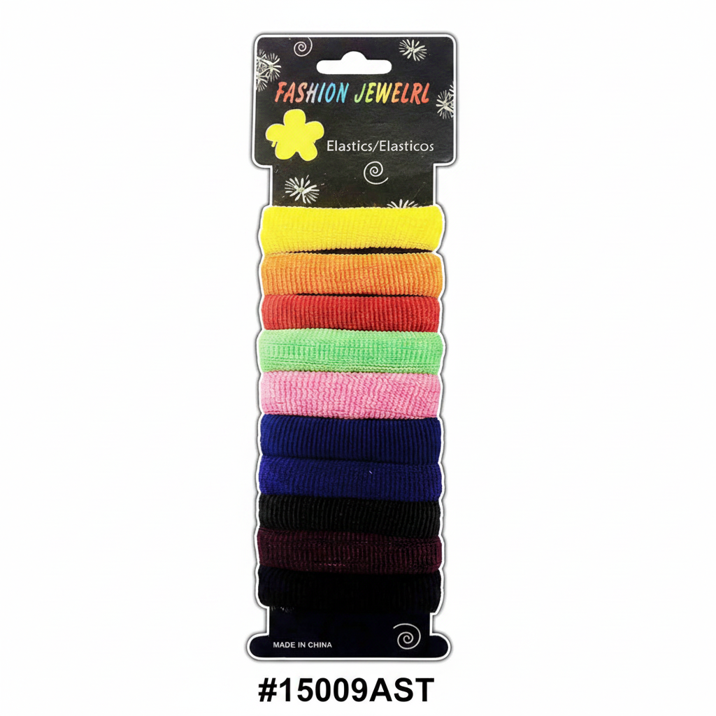Assorted Colour Thick Hair Elastics Card #15009AST