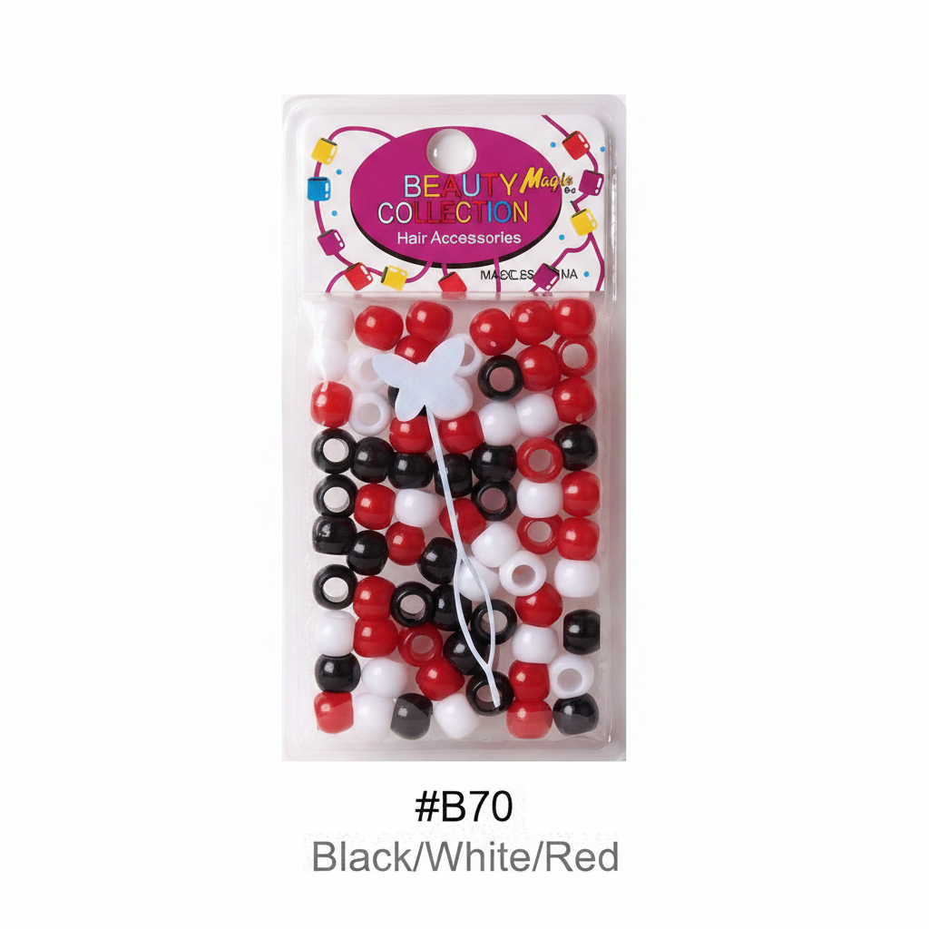 Beauty Magic Collection Hair Beads #B70 Black/White/Red