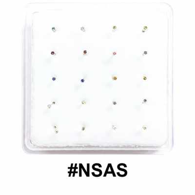 1.5mm Assorted Colour Crystal Nose Studs 20-Pack Display Card #NSAS