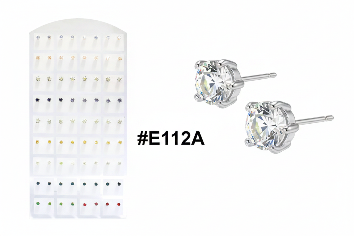 Assorted Colour Flower Star CZ Stud Earrings Display Board with hero detail #E112A