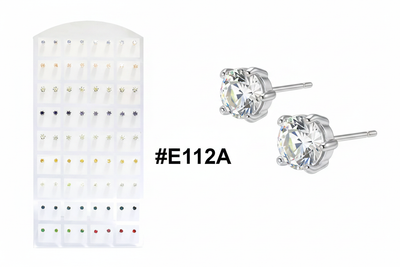 Assorted Colour Flower Star CZ Stud Earrings Display Board with hero detail #E112A