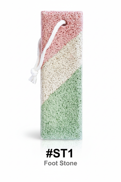 Tri-colour pumice foot stone in pink cream and mint green with hanging rope - #ST1