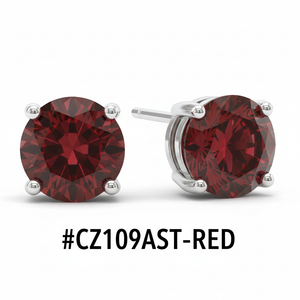 CZ Round Stud Earrings Red Ruby #CZ109AST