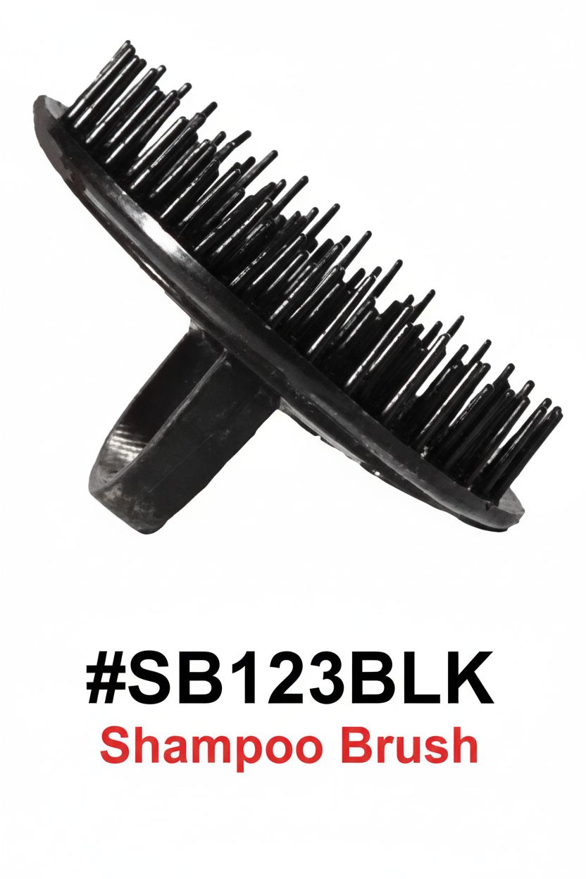 Black scalp shampoo brush with firm plastic pins - #SB123BLK