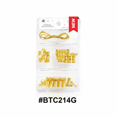 Gold Dreadlock Bead Kit #BTC214G with thread, filigree cuffs and ribbed barrel tube cuffs
