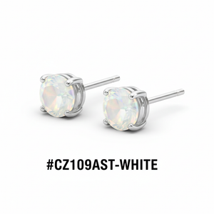 CZ Round Stud Earrings White #CZ109AST