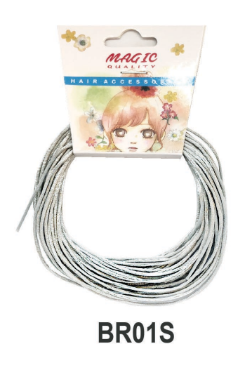 Silver hair tie with packaging labeled 'Magic Quality' on a white background