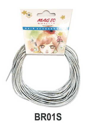 Silver hair tie with packaging labeled 'Magic Quality' on a white background