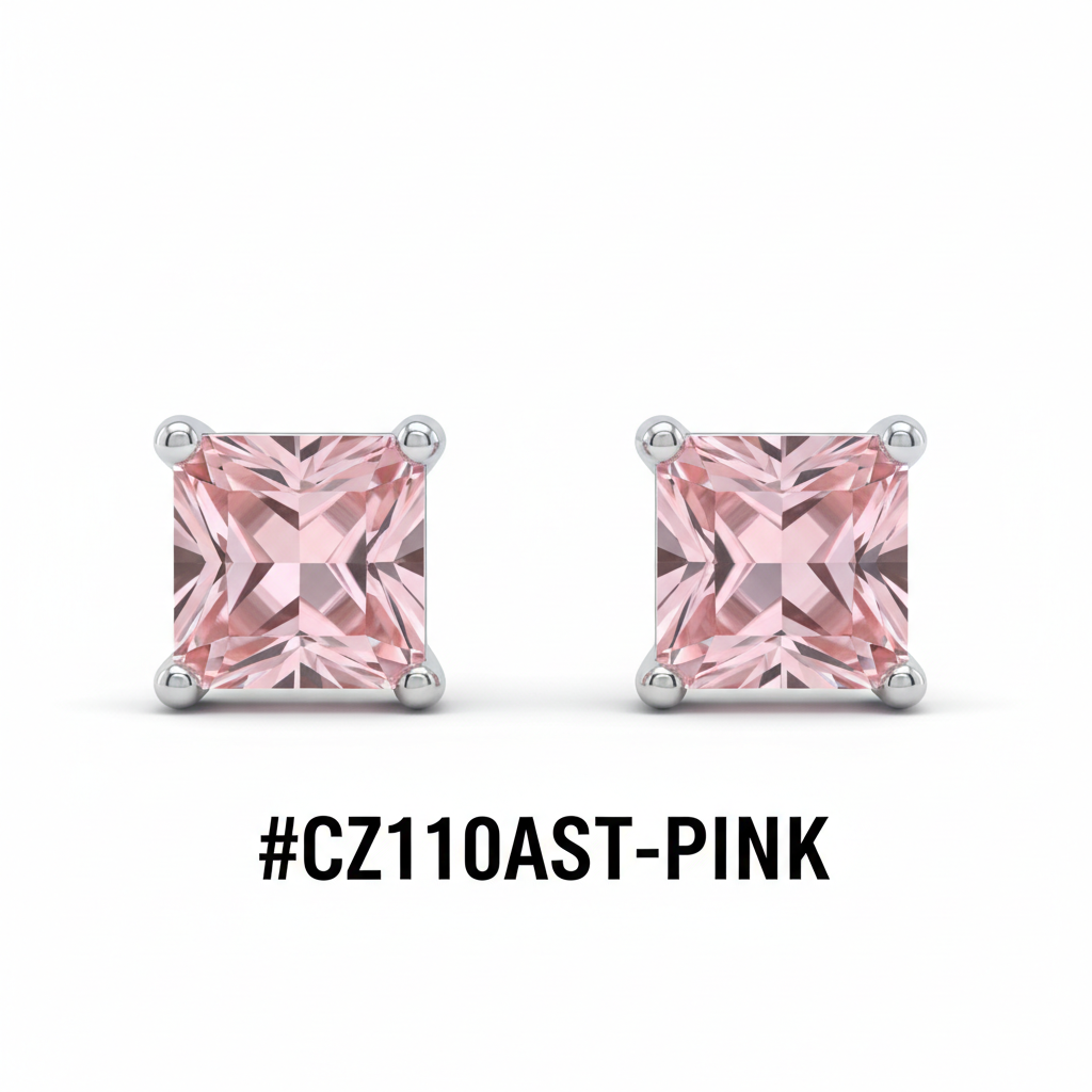 CZ Square Stud Earrings Pink Rose #CZ110AST