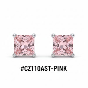 CZ Square Stud Earrings Pink Rose #CZ110AST