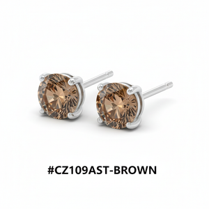 CZ Round Stud Earrings Brown Champagne #CZ109AST