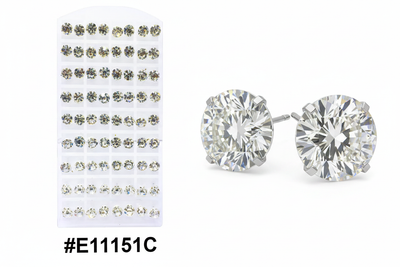 Large Round Clear CZ Stud Earrings Display Board with hero detail #E11151C