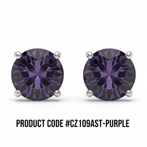CZ Round Stud Earrings Purple Amethyst #CZ109AST