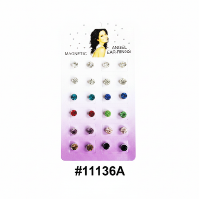 Magnetic Angel Ear-Rings Mixed Crystal Coloured Studs Display Card #11136A