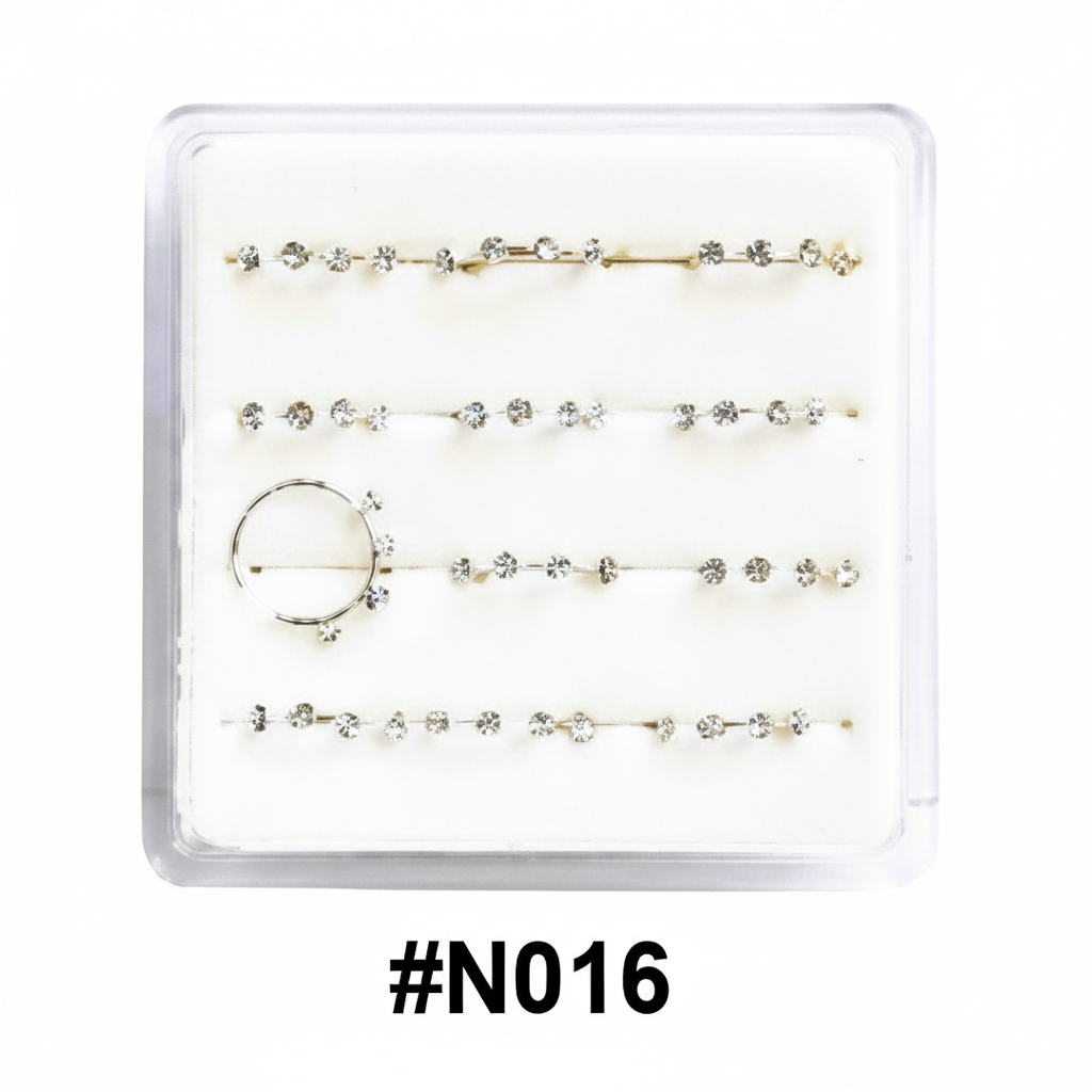 Silver Crystal Nose Pins Display Box #N016