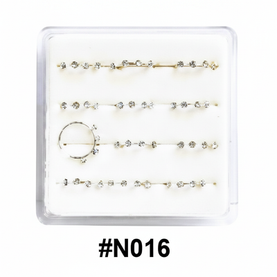 Silver Crystal Nose Pins Display Box #N016